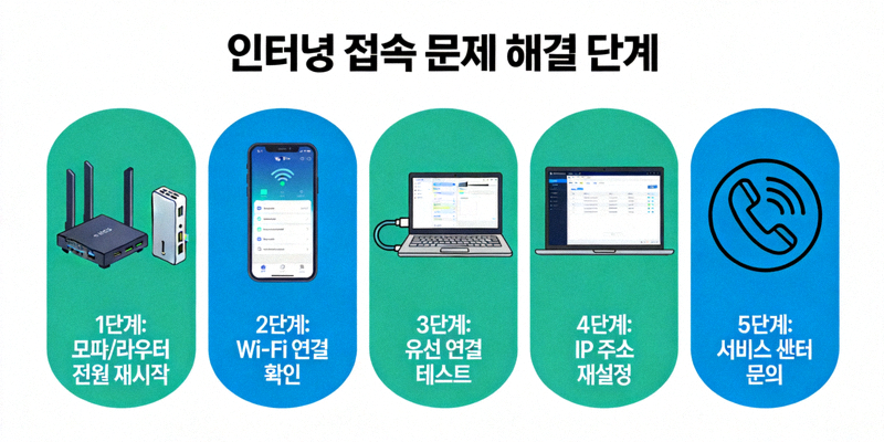 인터넷 접속 문제 해결 단계를 보여주는 인포그래픽 이미지