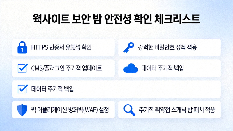 웹사이트 보안 및 안전성 확인을 위한 체크리스트 이미지